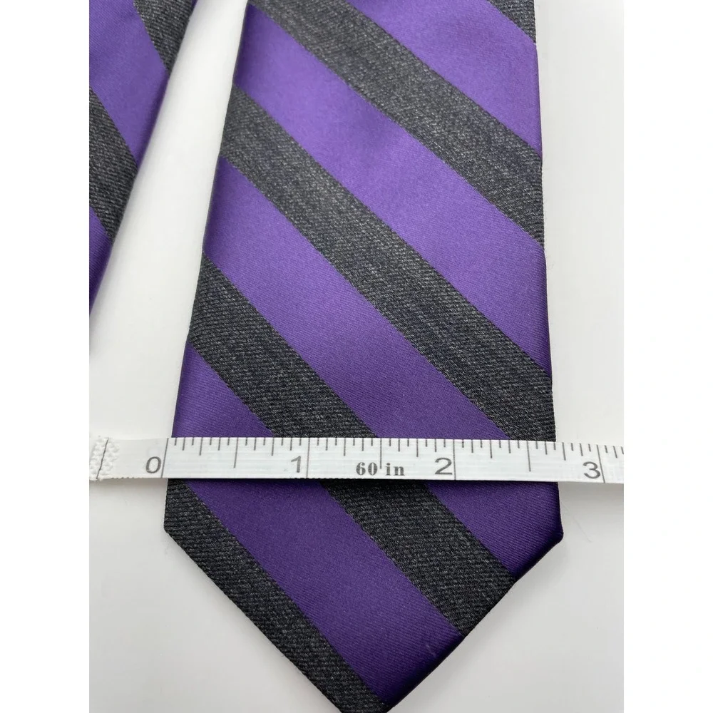 J. Ferrar Mens Purple Charcoal Grey Striped Silk Blend Necktie RN 121148 Classic